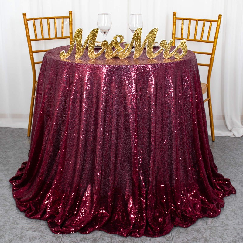 ShiDianYi Tablecloths 120-Inch Round Burgundy Table Cloth Wine Red Sequin Tablecloth-1211 - Image 1